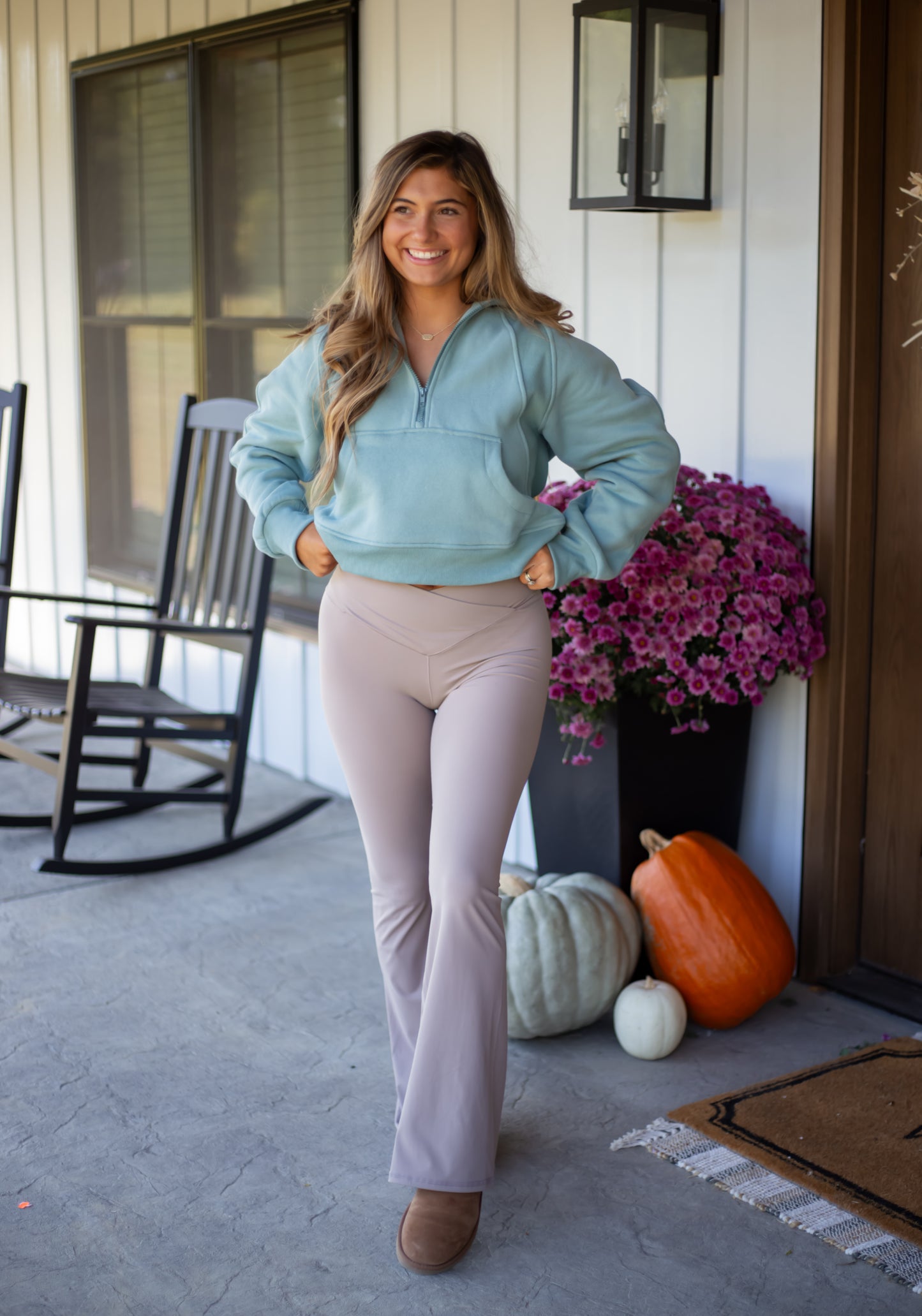 Crossover Taupe Flare Leggings