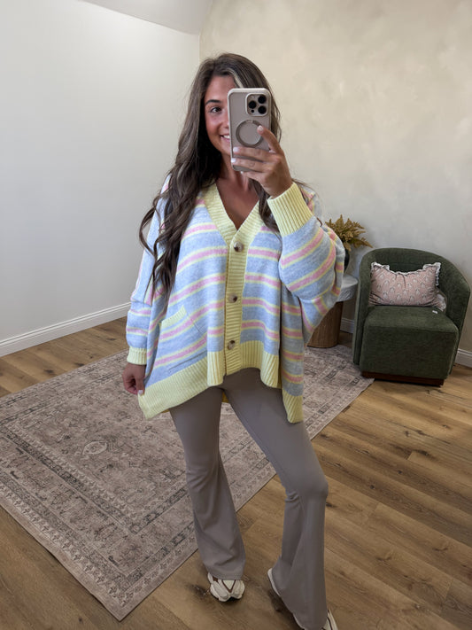 Wrapped In Love Striped Striped Cardigan - sherbert