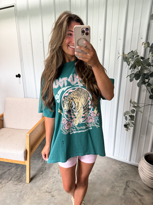 World Tour Rock n Roll Tiger Graphic Tee- Teal