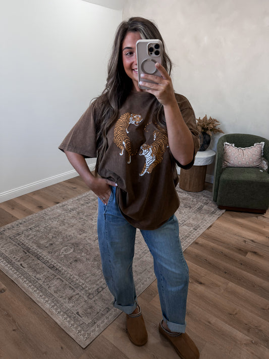 Puff Yin & Yang Tigers Graphic Tee - dark brown