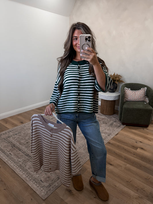 Shayla Striped short sleeve Cardigan - mocha