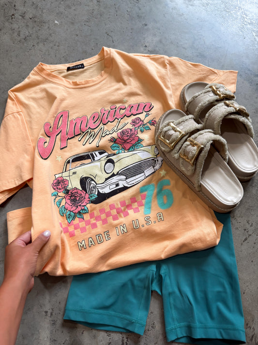 American Made Graphic Tee- Apricot