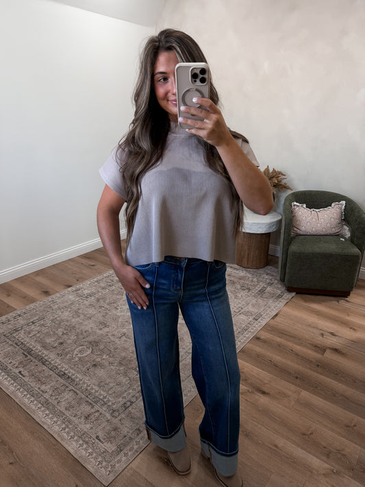 Cool Intentions Mock Neck Boxy Sweater Top - ash mocha