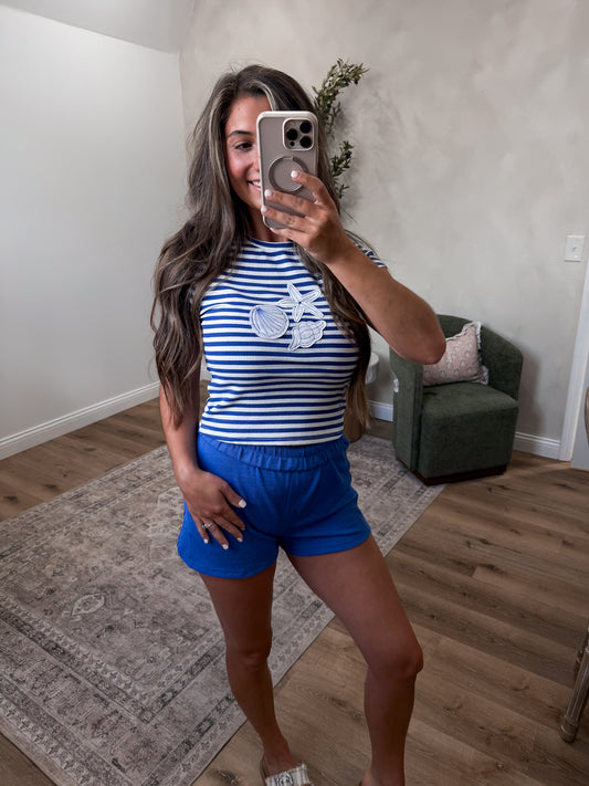 Striped Seashell Tee - blue/white