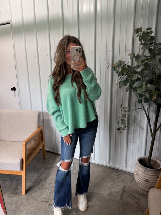 Whitney Washed Waffle Pullover- 2 Colors