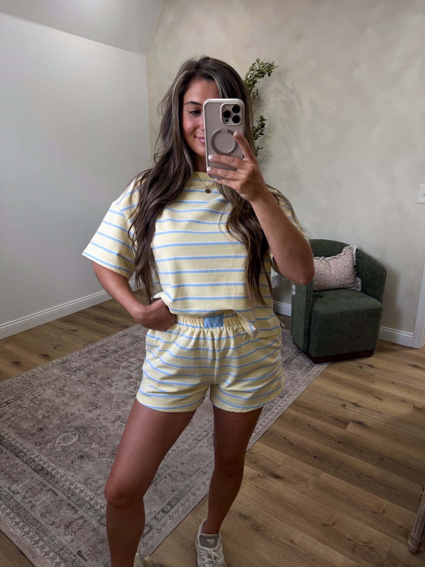 Soft Girl Striped Lounge Set - yellow/baby blue