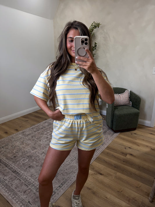 Soft Girl Striped Lounge Set - yellow/baby blue
