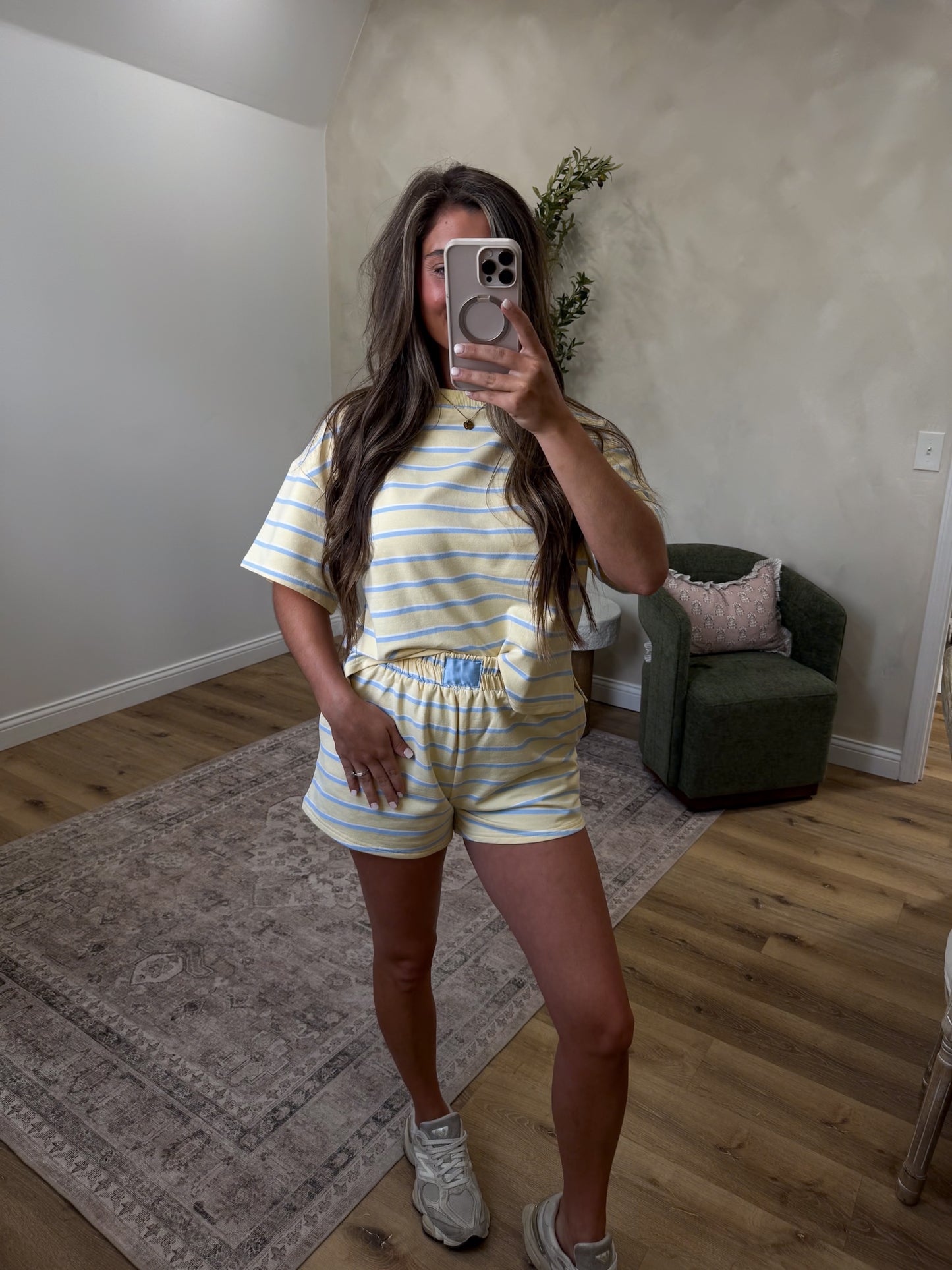 Soft Girl Striped Lounge Set - yellow/baby blue