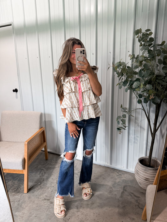 Melissa Ruffle Tank- Floral/Pink