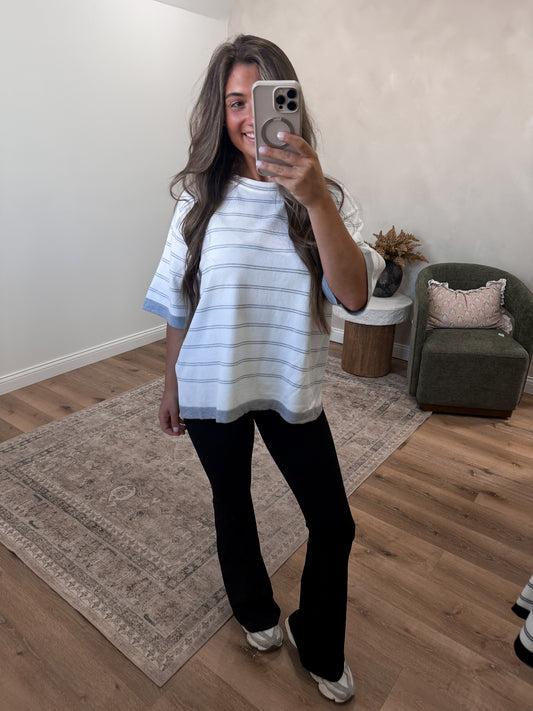 Casual Company Striped Sweater Tee - heather grey