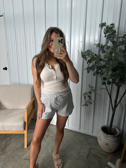 Chantel Checkered Knit Shorts- Grey