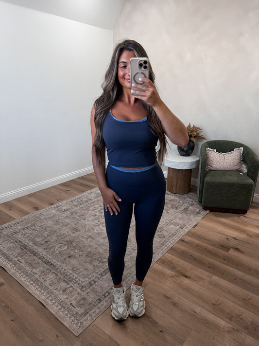 Active State Contrast Leggings - slate and dusty blue lining