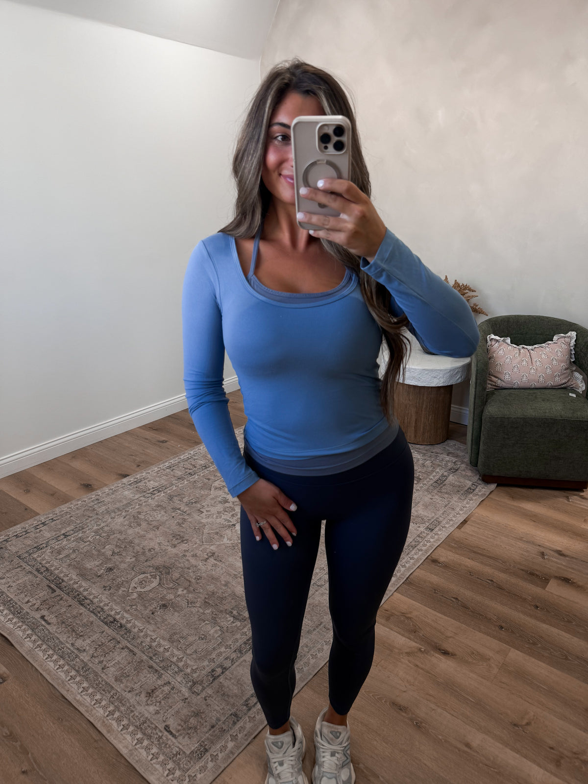 Active State Double Layered long sleeve Top - Dusty blue with slate lining