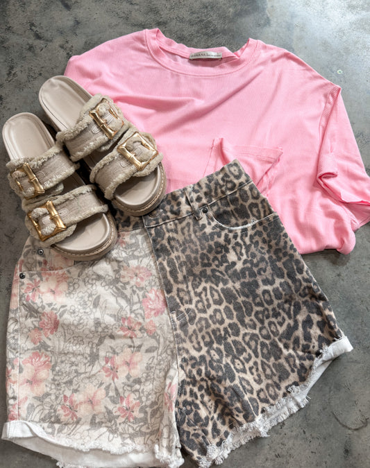 Lexi Leopard & Floral Denim Shorts