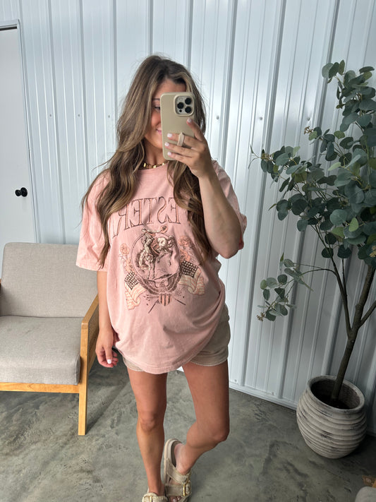 Western Cowboy Vintage Tee- Salmon