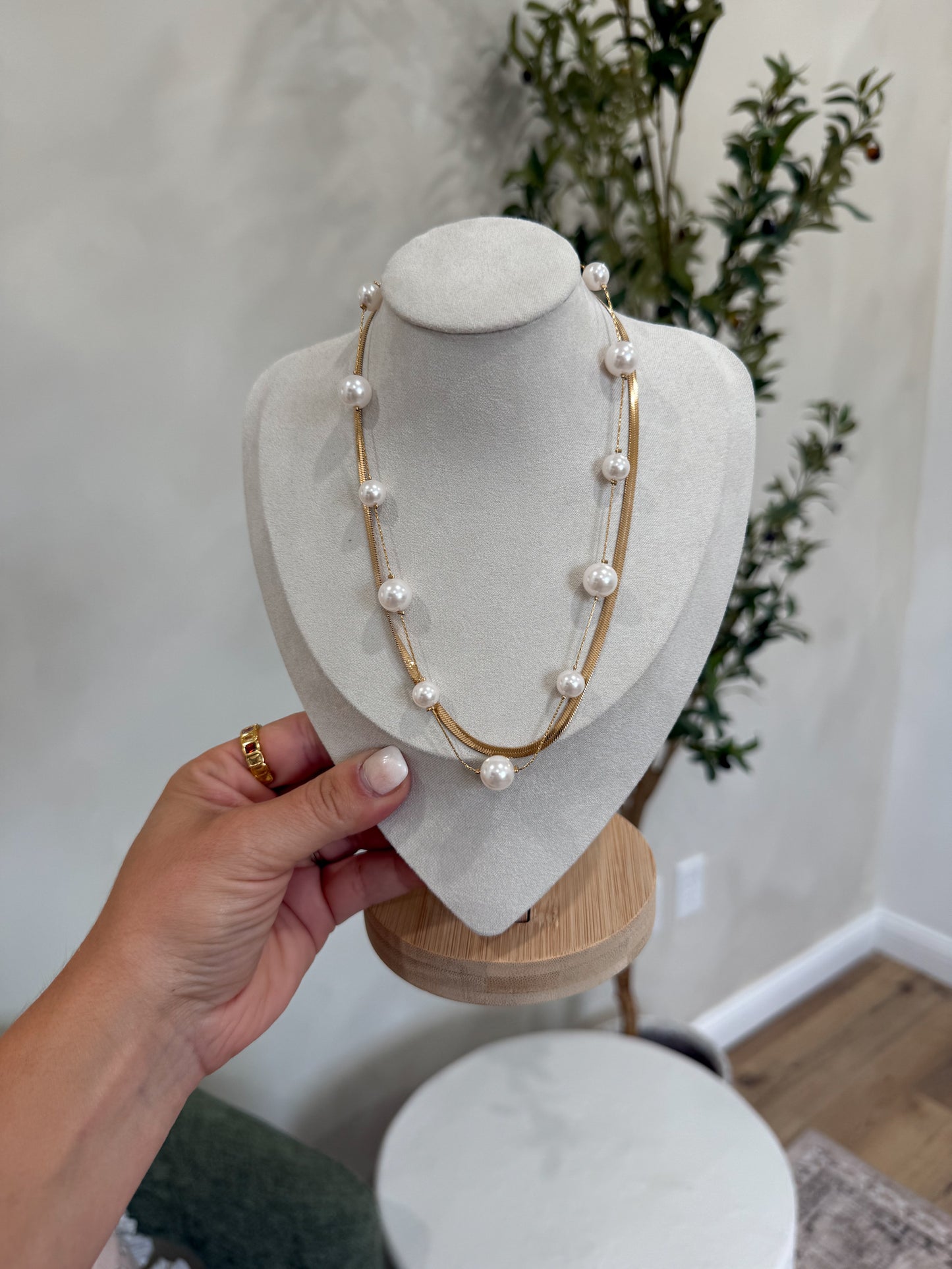 Tori Double Layered Pearl & Gold Necklace