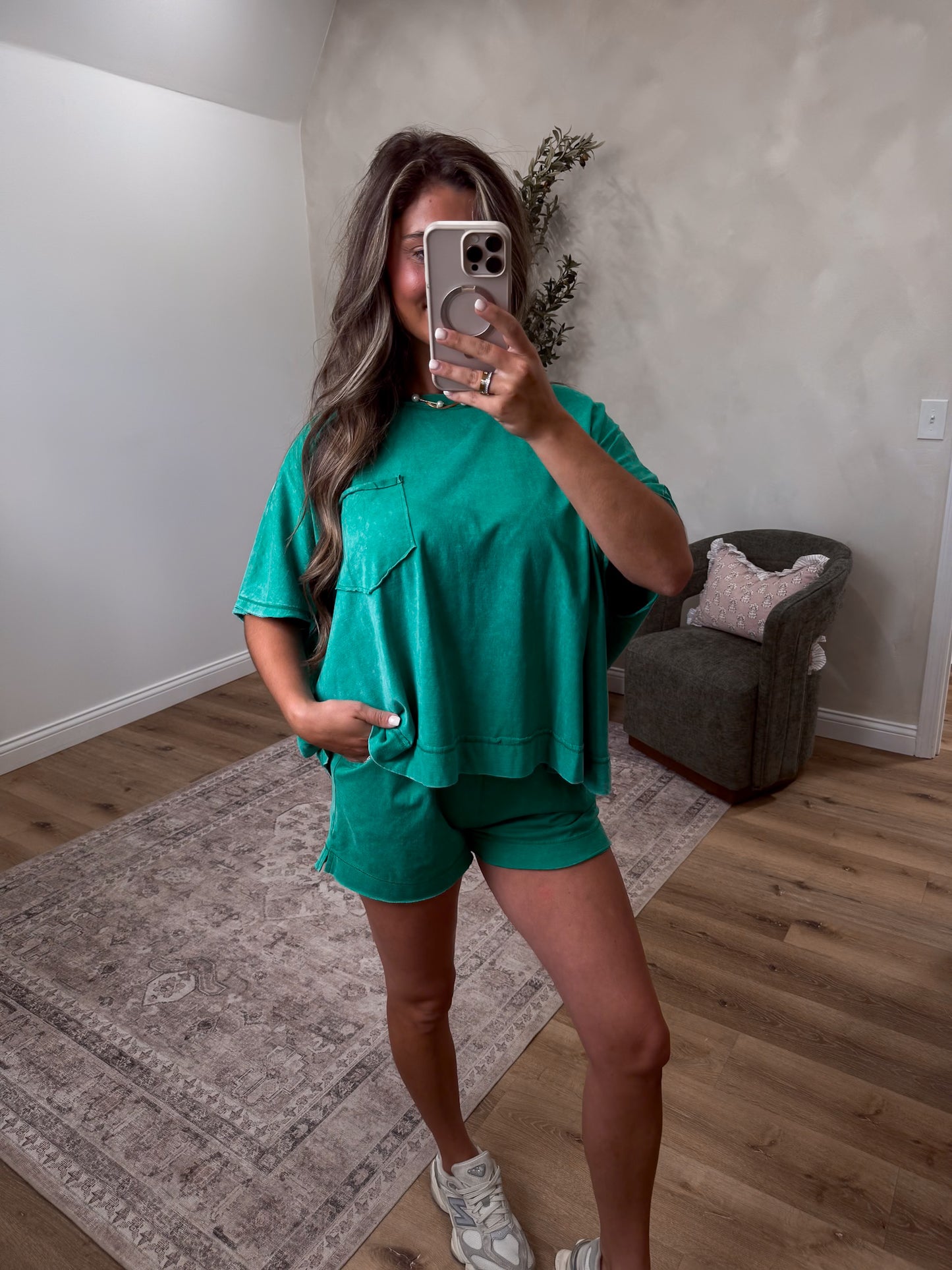 Kelli Washed Shorts Set - kelly green