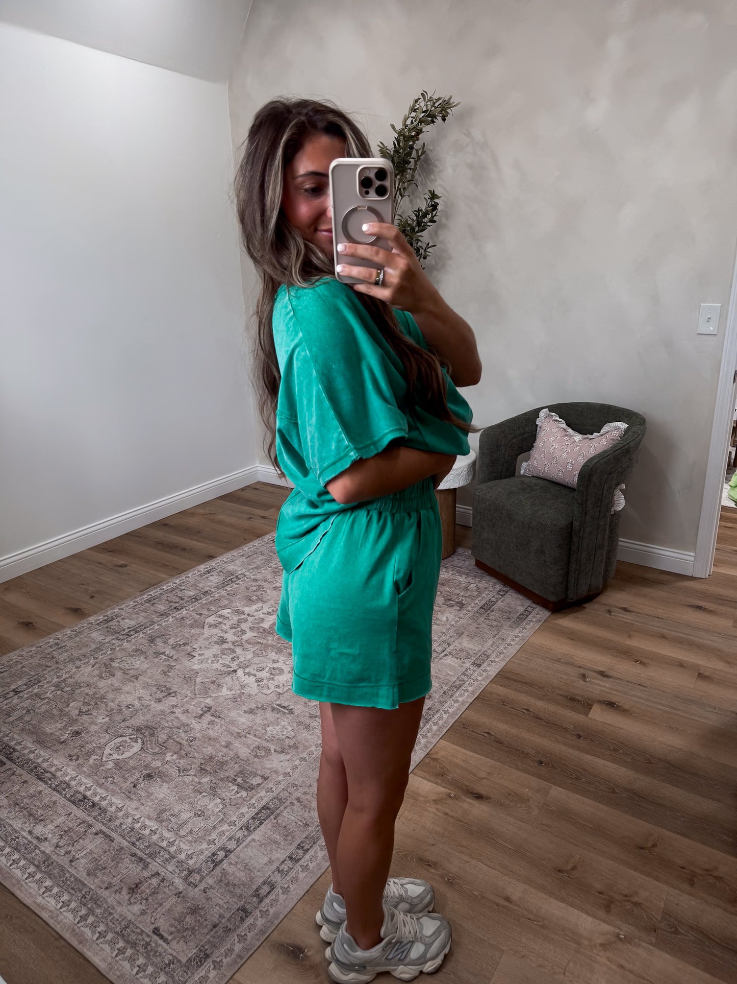 Kelli Washed Shorts Set - kelly green