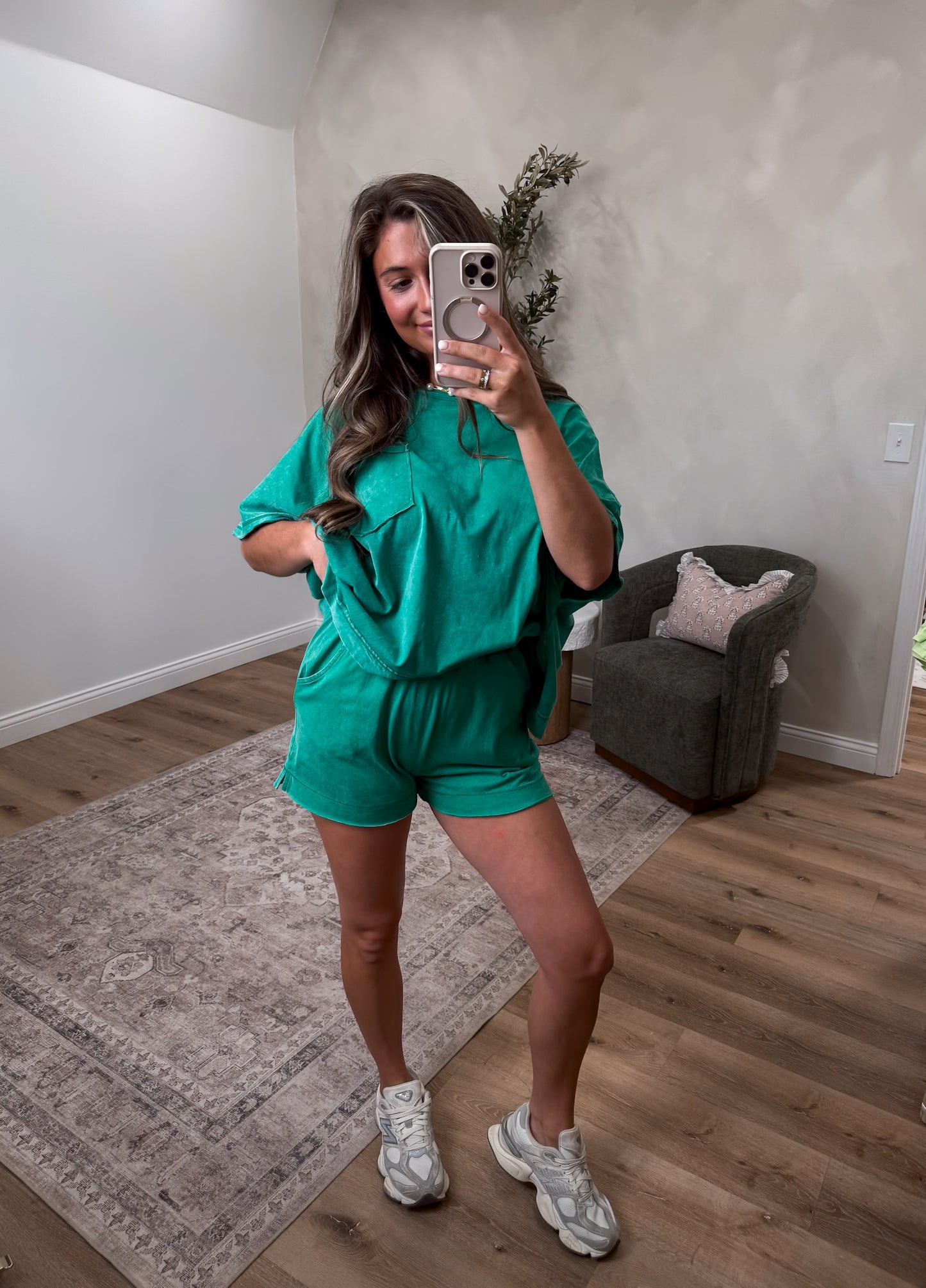 Kelli Washed Shorts Set - kelly green