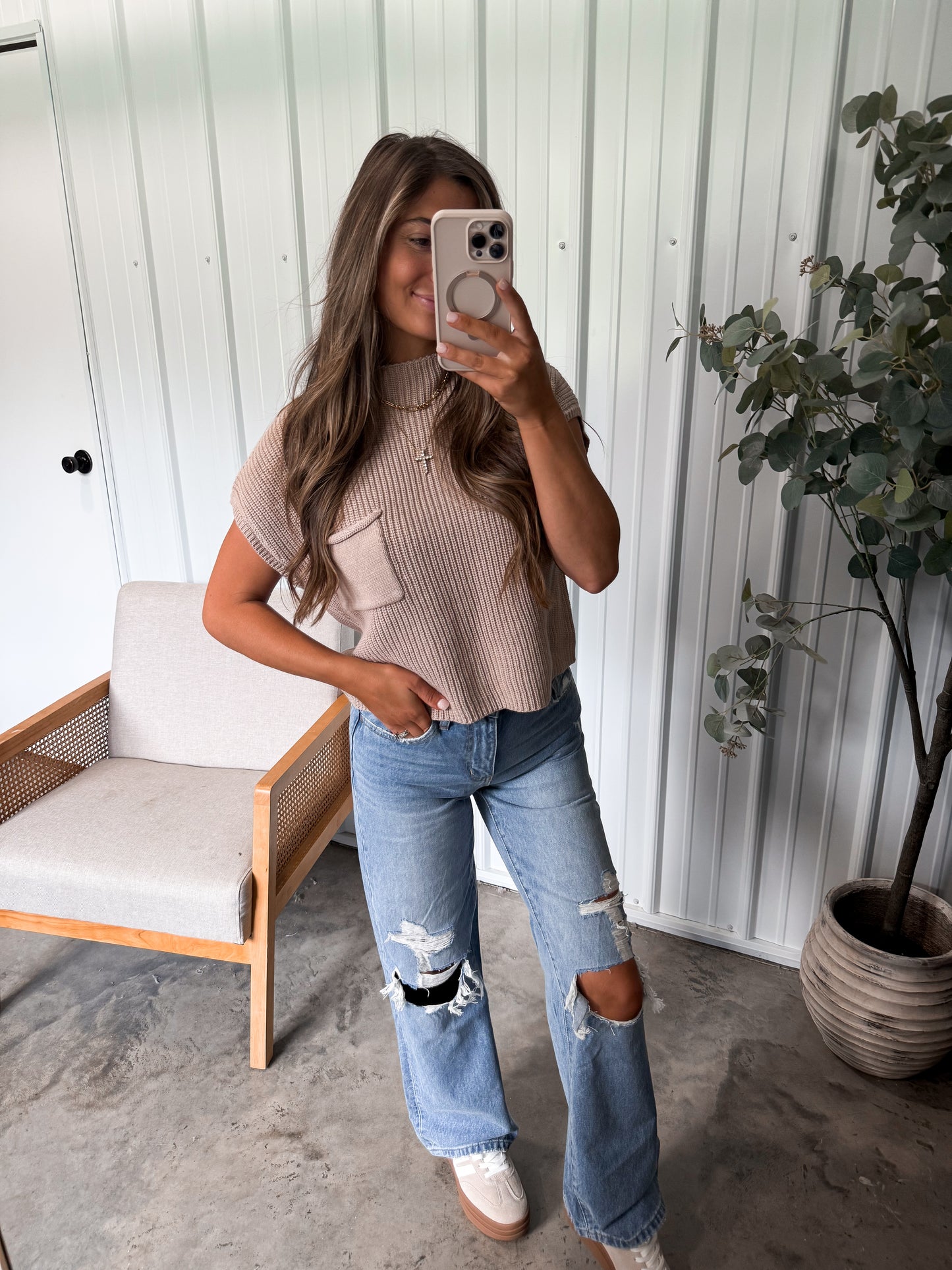 Madalyn Sweater Tee- Light Mocha