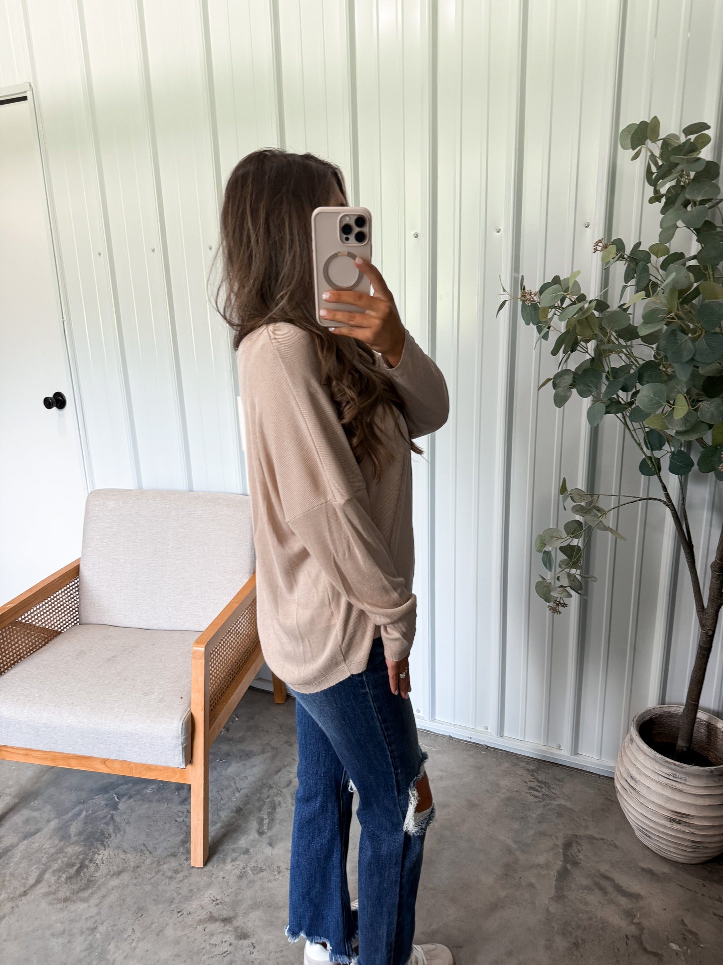 Reagen Raw Hem Henley- Natural