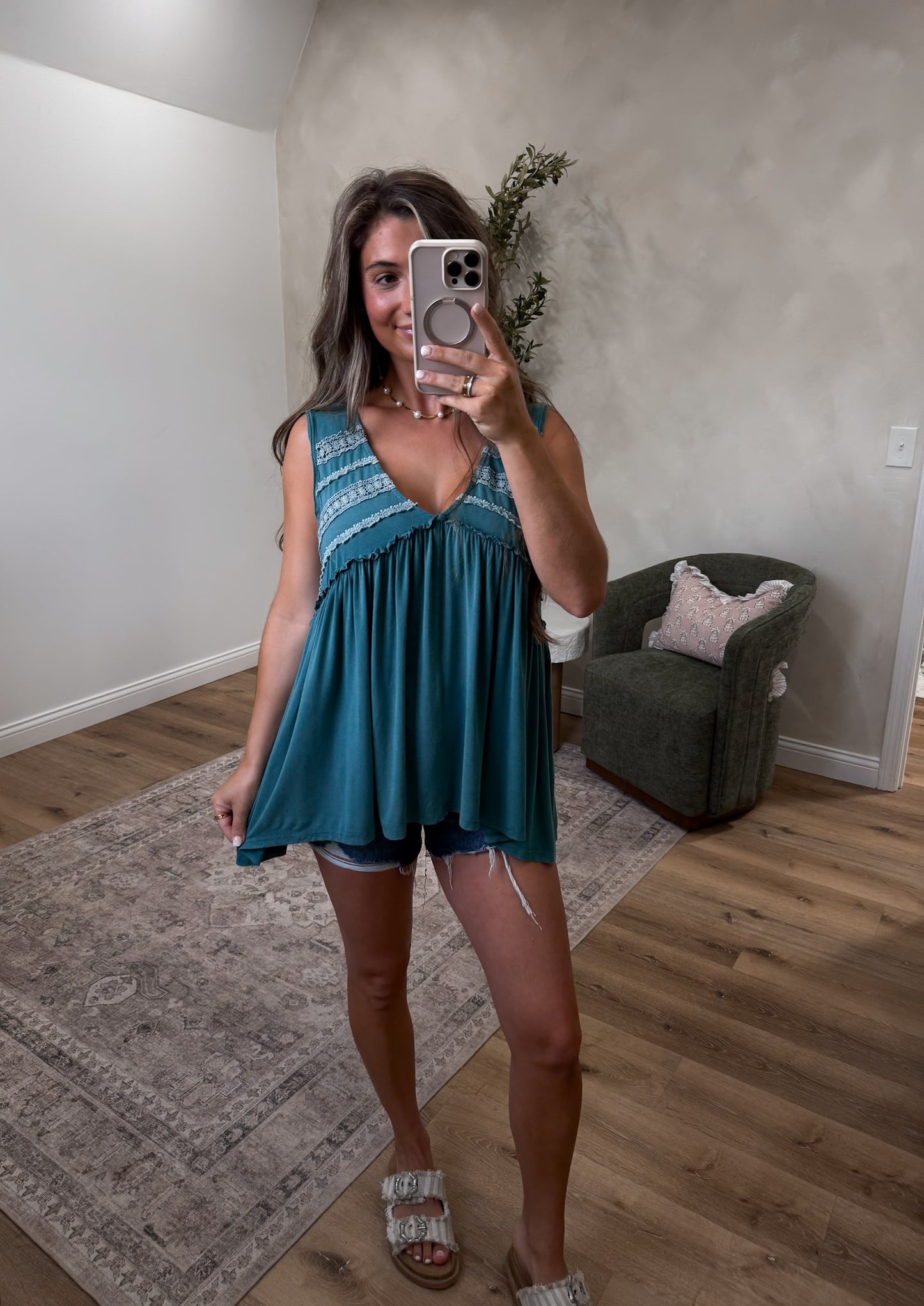 Boho Babydoll Blouse - evergreen