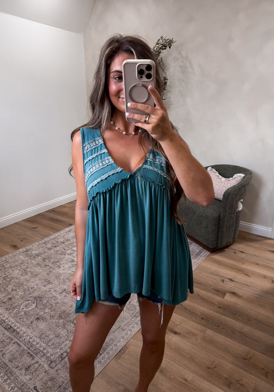 Boho Babydoll Blouse - evergreen