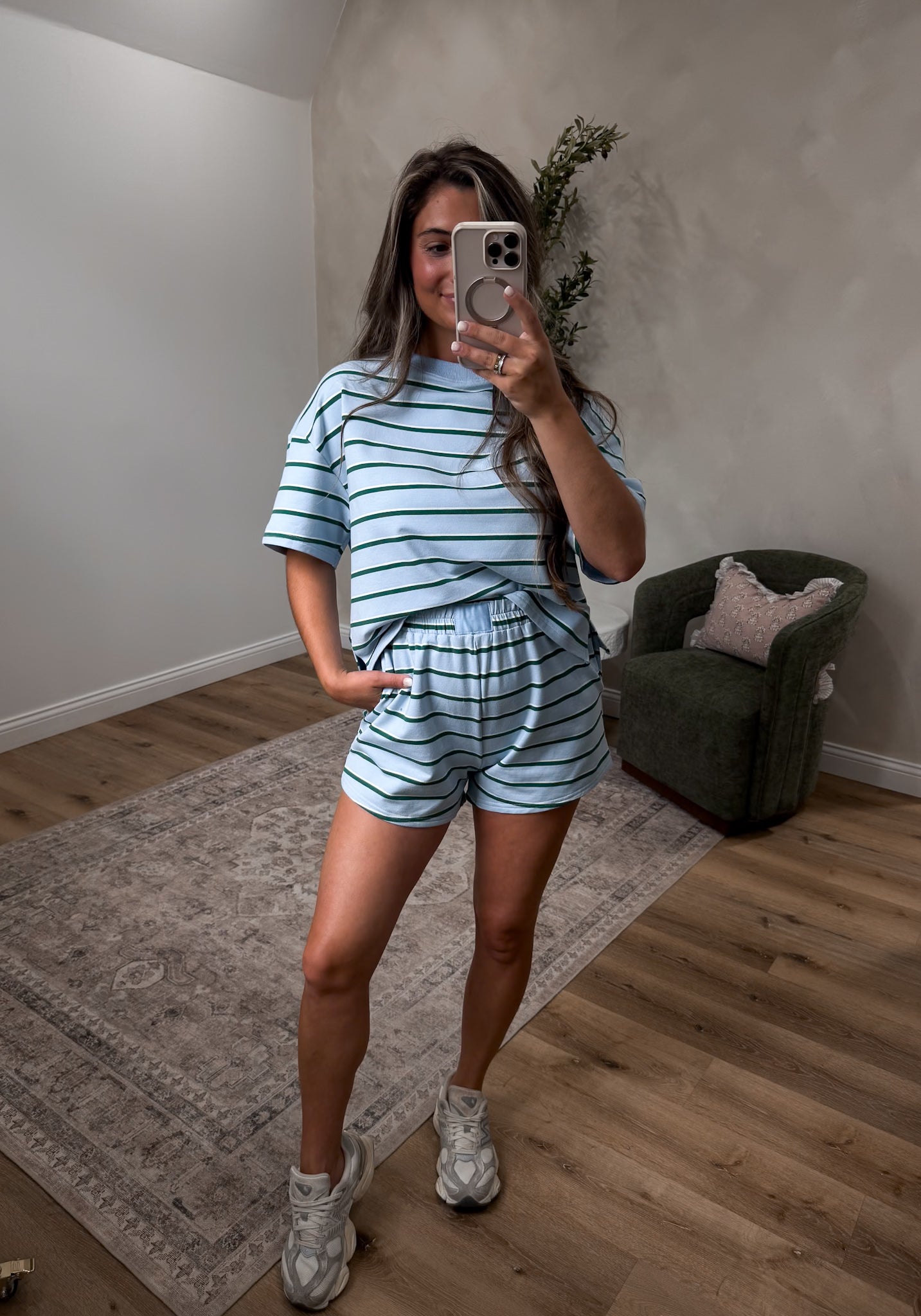 Soft Girl Striped Lounge Set - blue/green