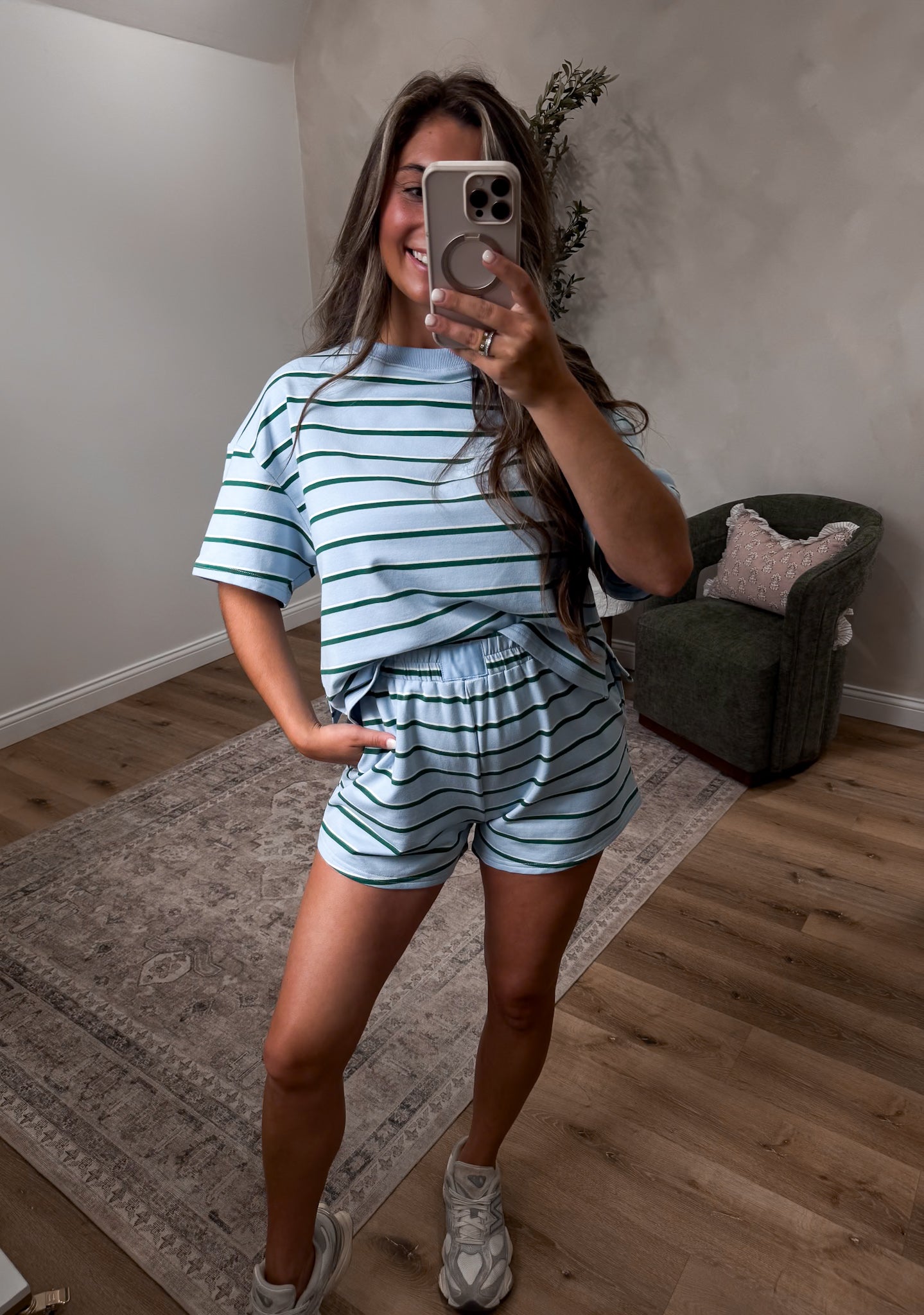 Soft Girl Striped Lounge Set - blue/green