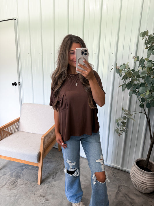 Droopy Pocket Tee- Brown