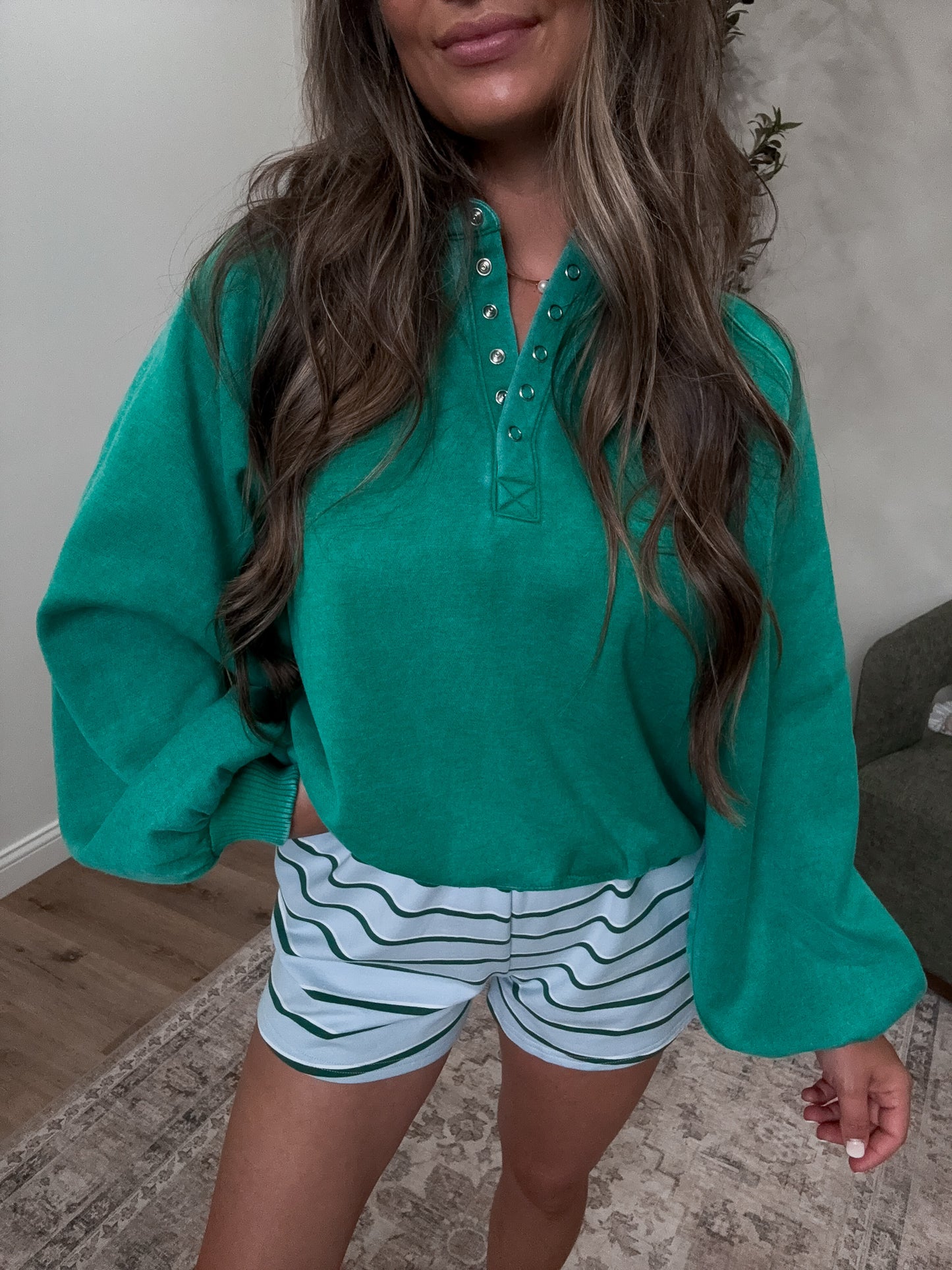 Megan Button Up Pullover - kelly green