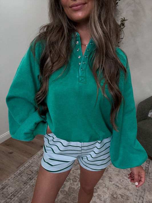 Megan Button Up Pullover - kelly green