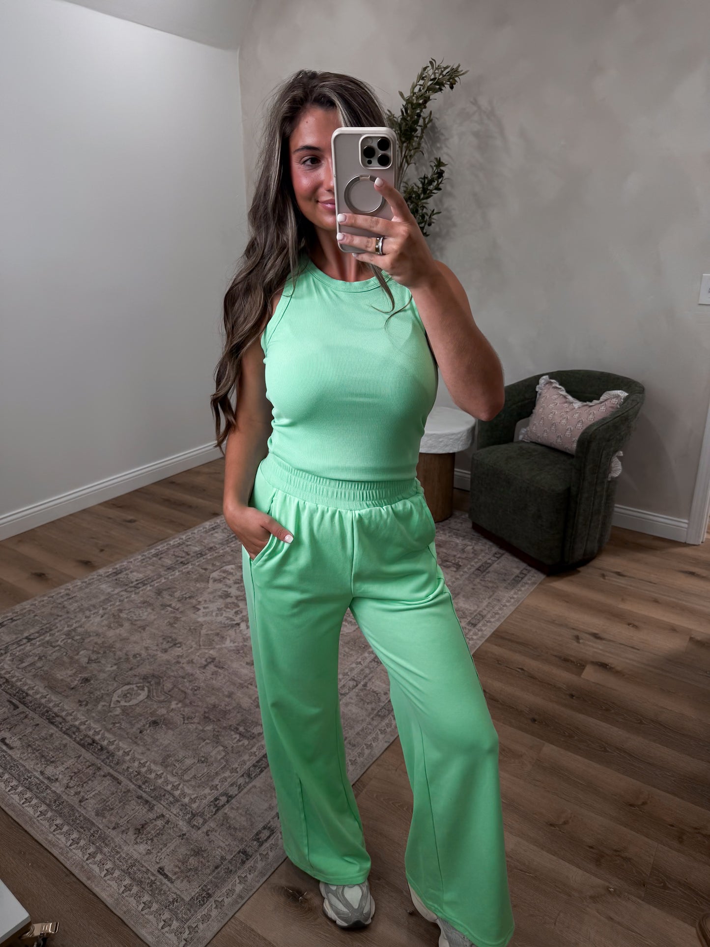 Saylor Ribbed Tank Set - green
