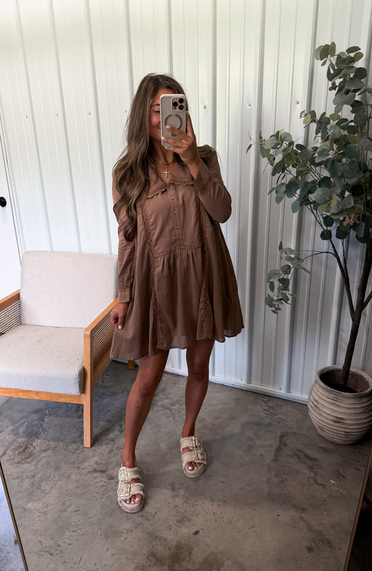 Mocha Mousse Statement Collar Dress