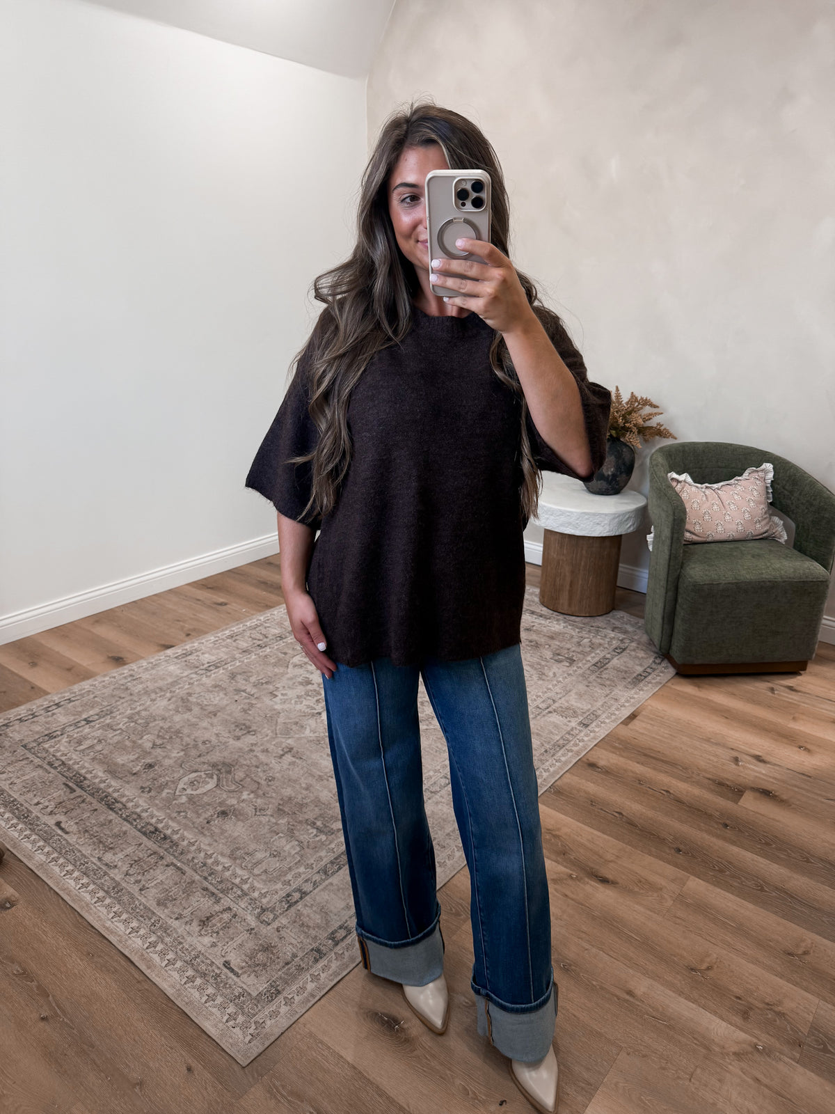 Cozy Collected Oversized Sweater tee - dark brown