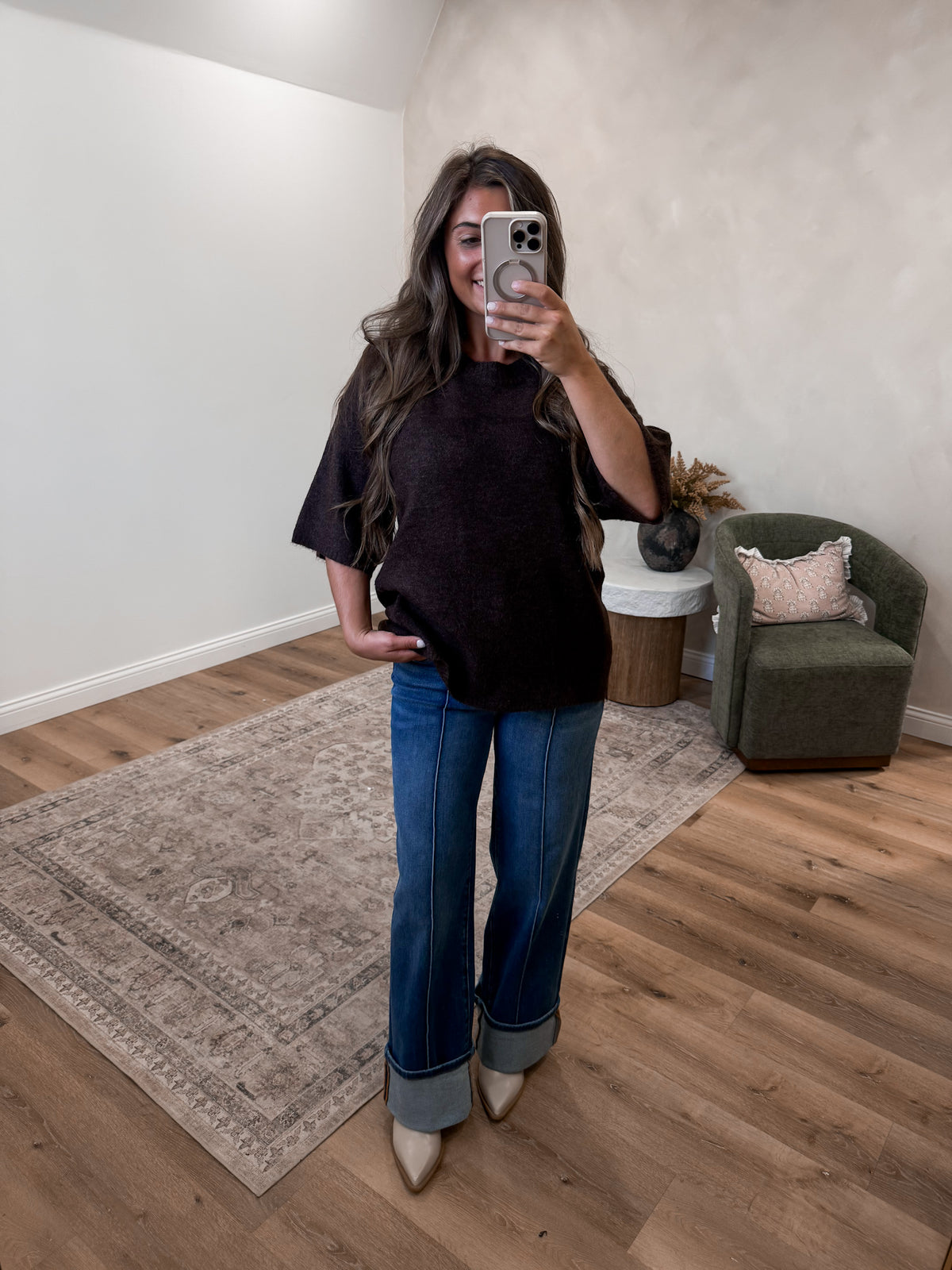 Cozy Collected Oversized Sweater tee - dark brown