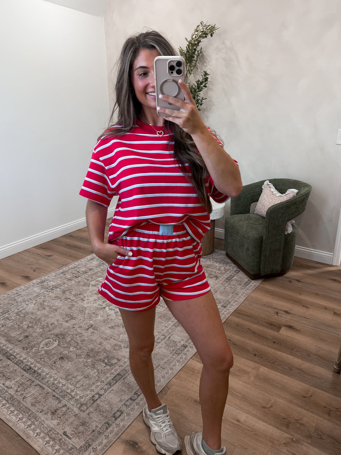 Soft Girl Striped Lounge Set - cherry/baby blue