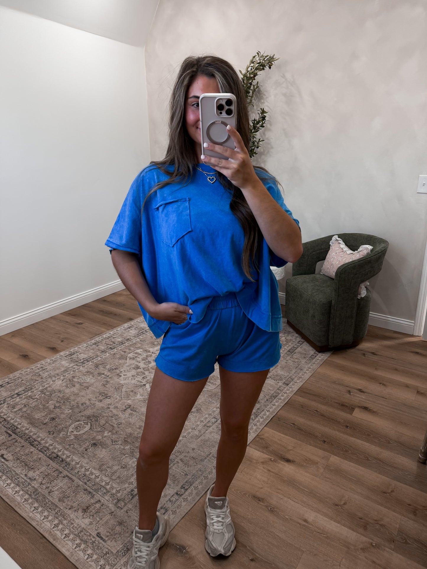 Kelli Washed Shorts Set - ocean blue