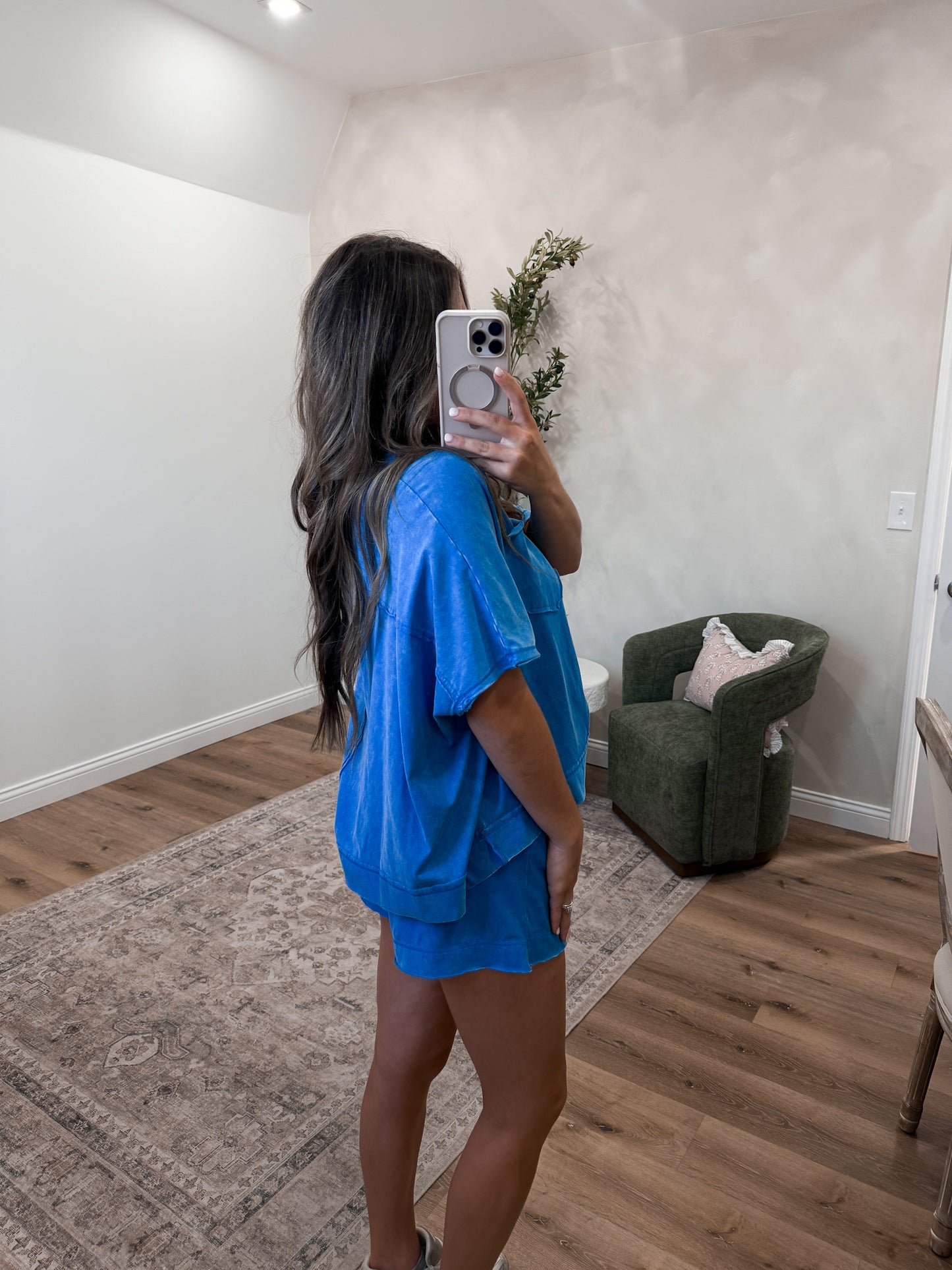 Kelli Washed Shorts Set - ocean blue