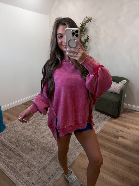 Hallie Mineral Washed Pullover - deep red
