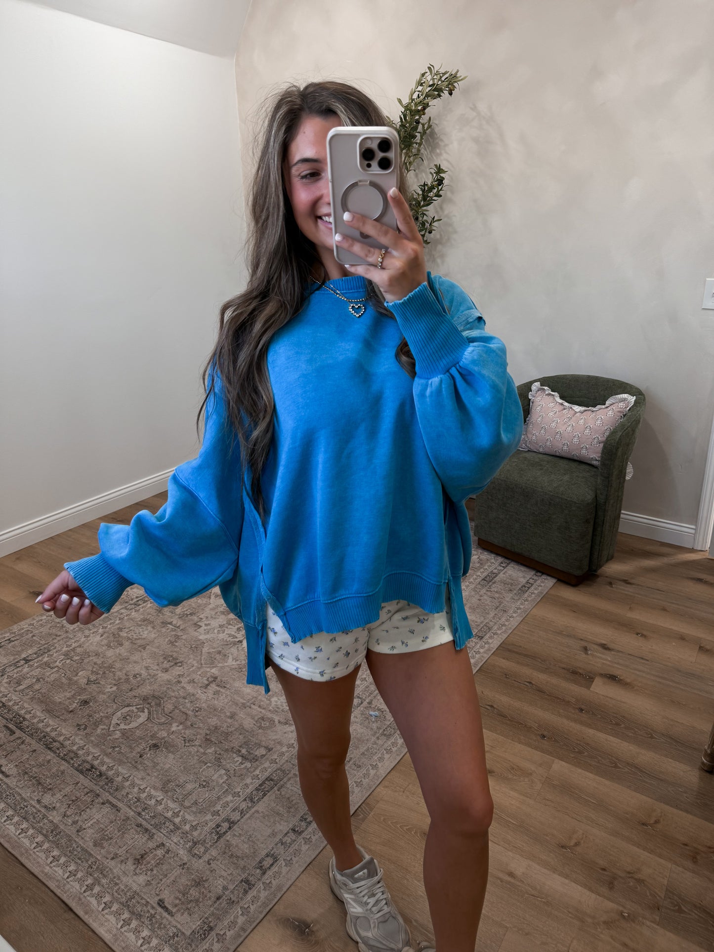 Hallie Mineral Washed Pullover - deep sky