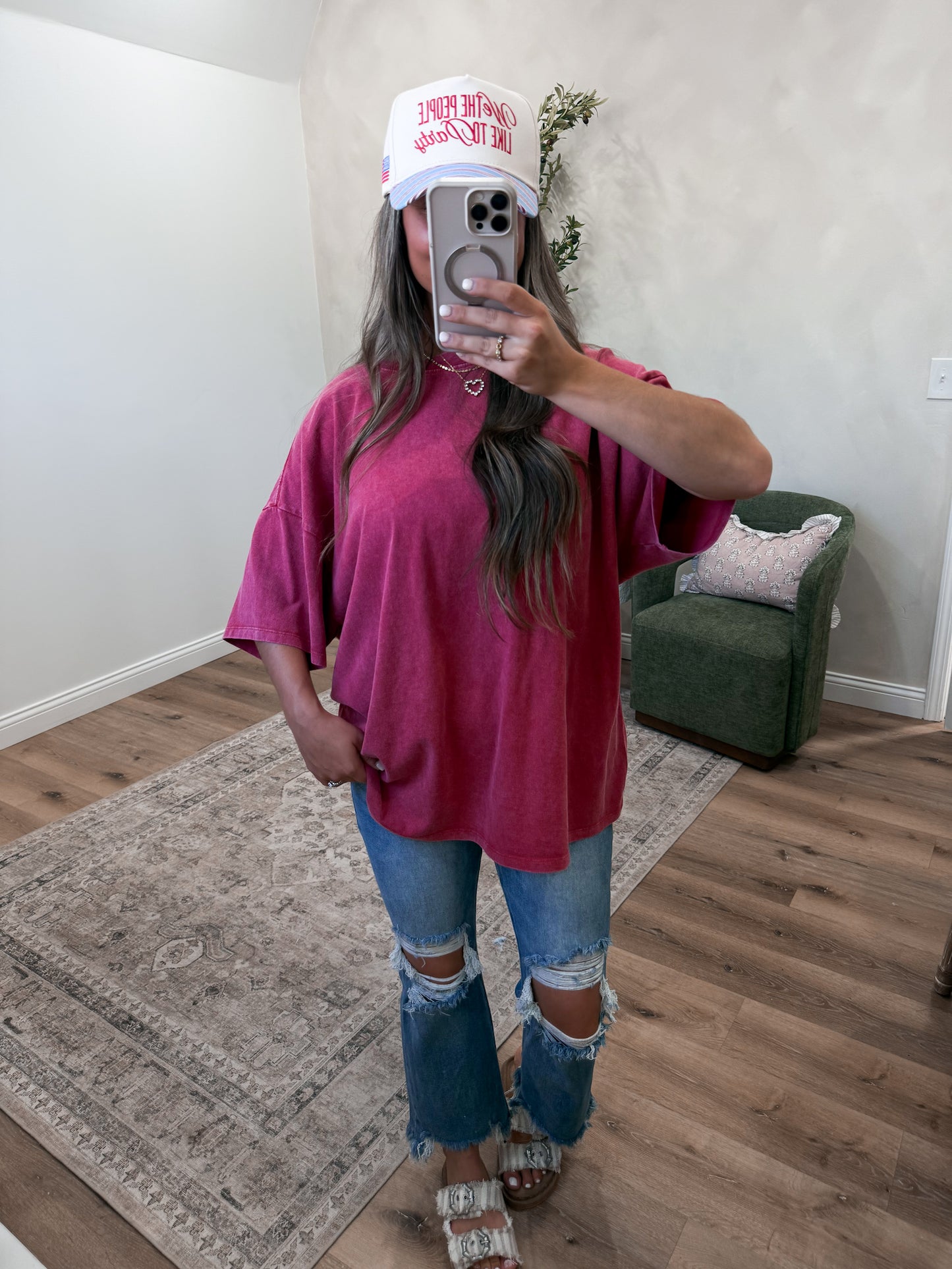 Vintage Oversized Washed Tee - dark red