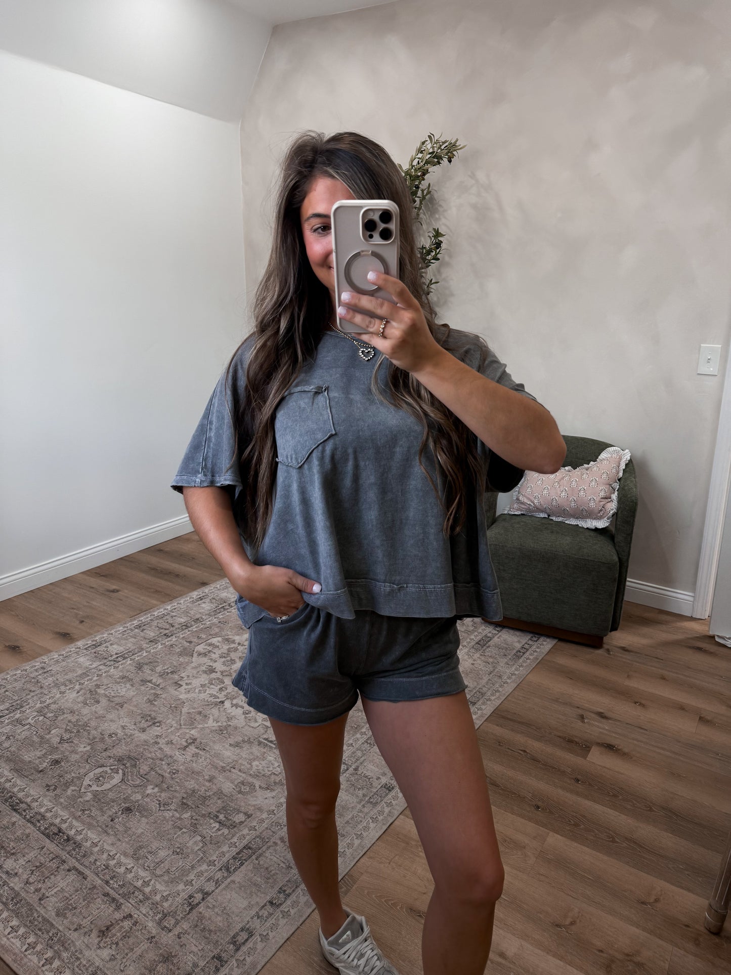 Halo Snow Washed Shorts Set - ash black