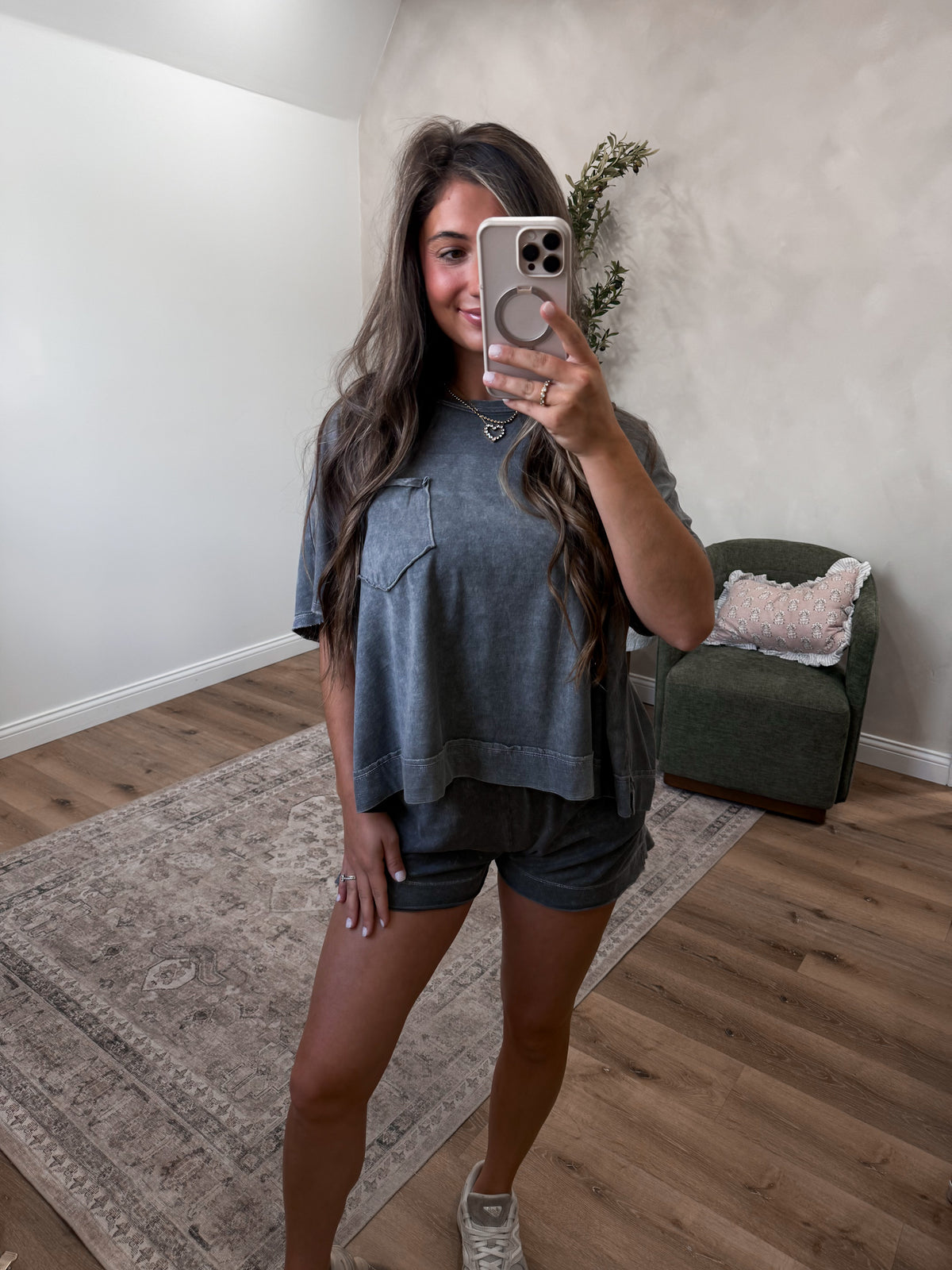 Halo Snow Washed Shorts Set - ash black