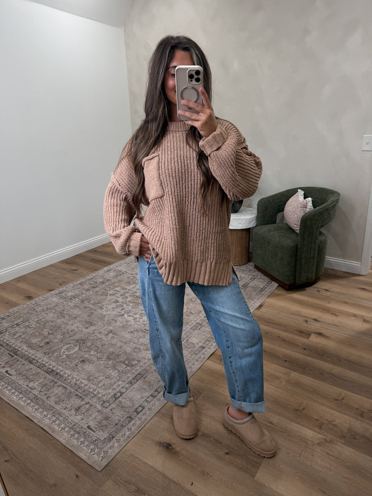 Caramel Comfort Chunky Knit Sweater - mocha
