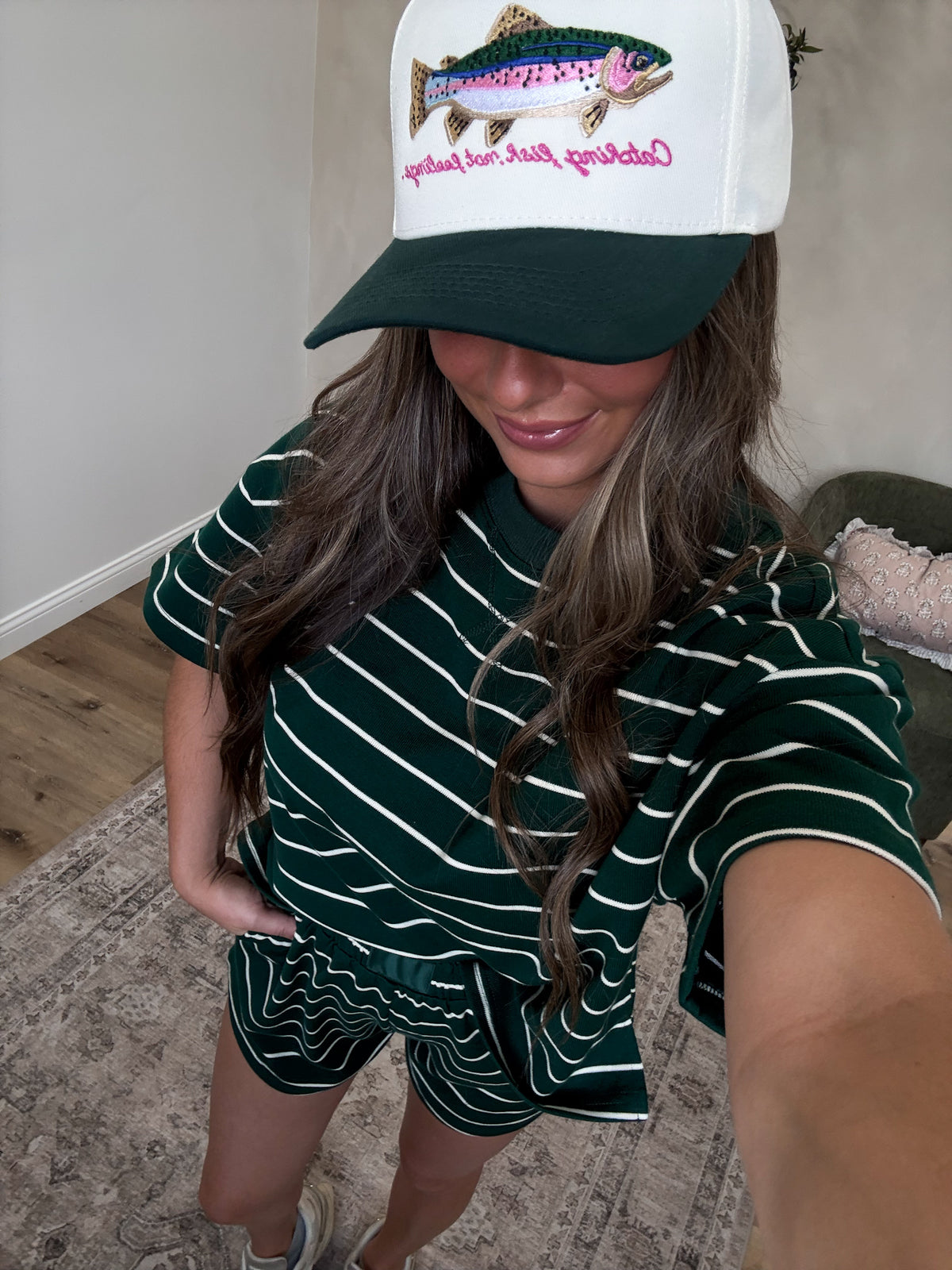 Catching Fish Not Feelings Trucker Hat - beige/dark green