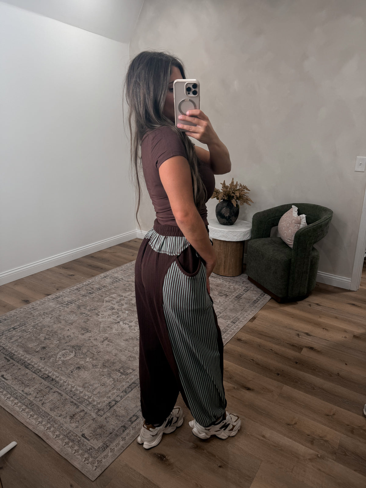 Wild & Worn Contrast Striped Jogges - chocolate