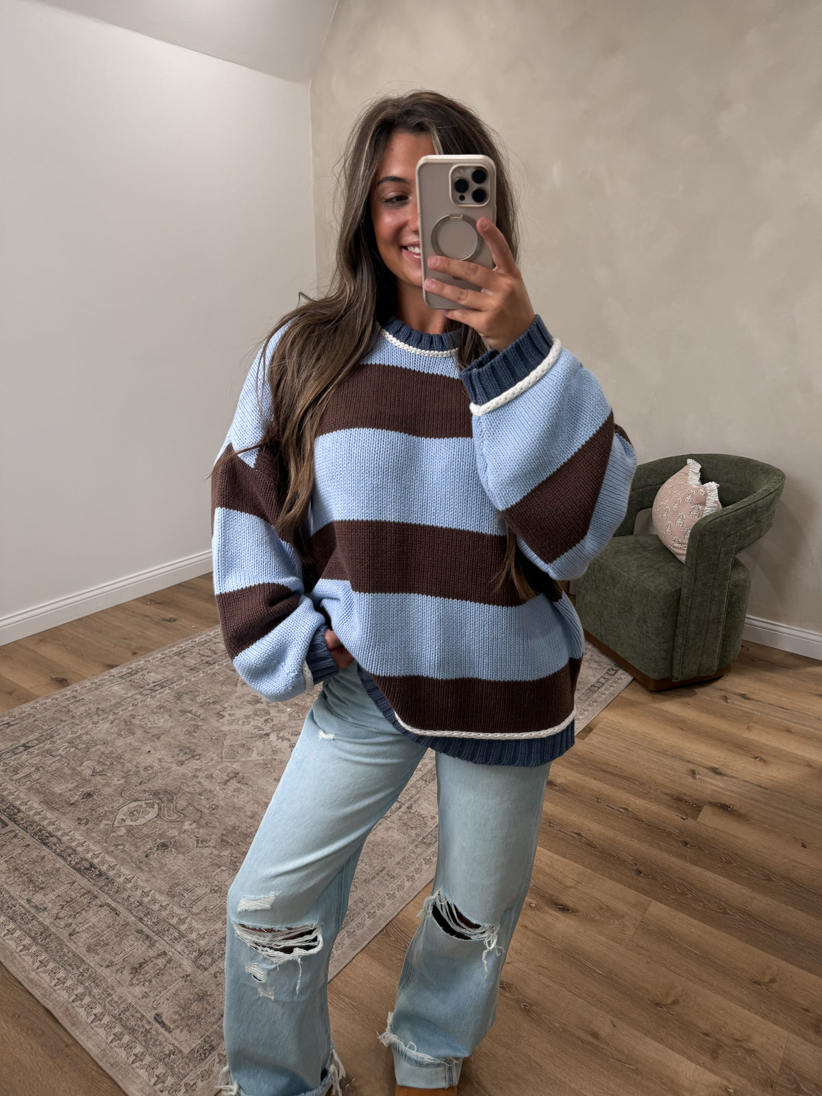 Mountain Mornings Striped Sweater - blue
