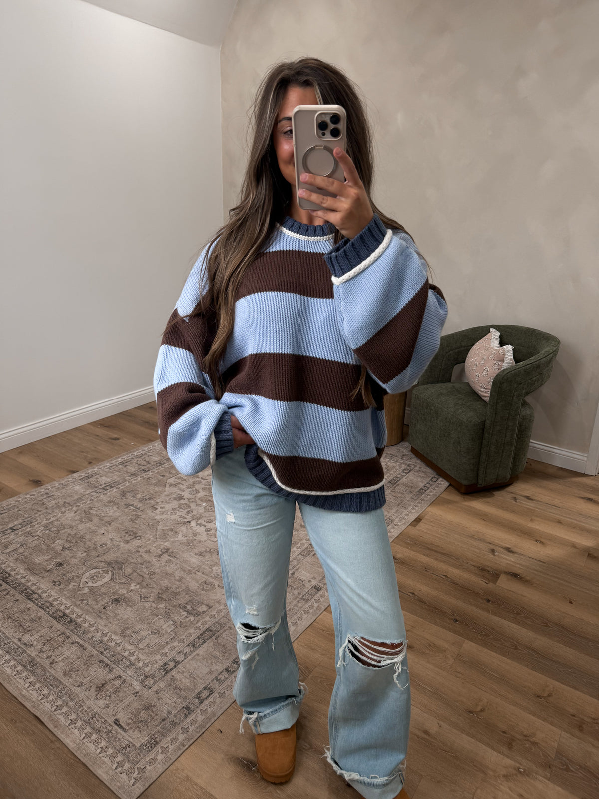 Mountain Mornings Striped Sweater - blue