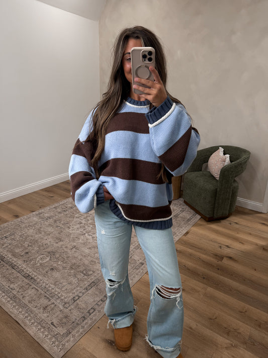 Mountain Mornings Striped Sweater - blue